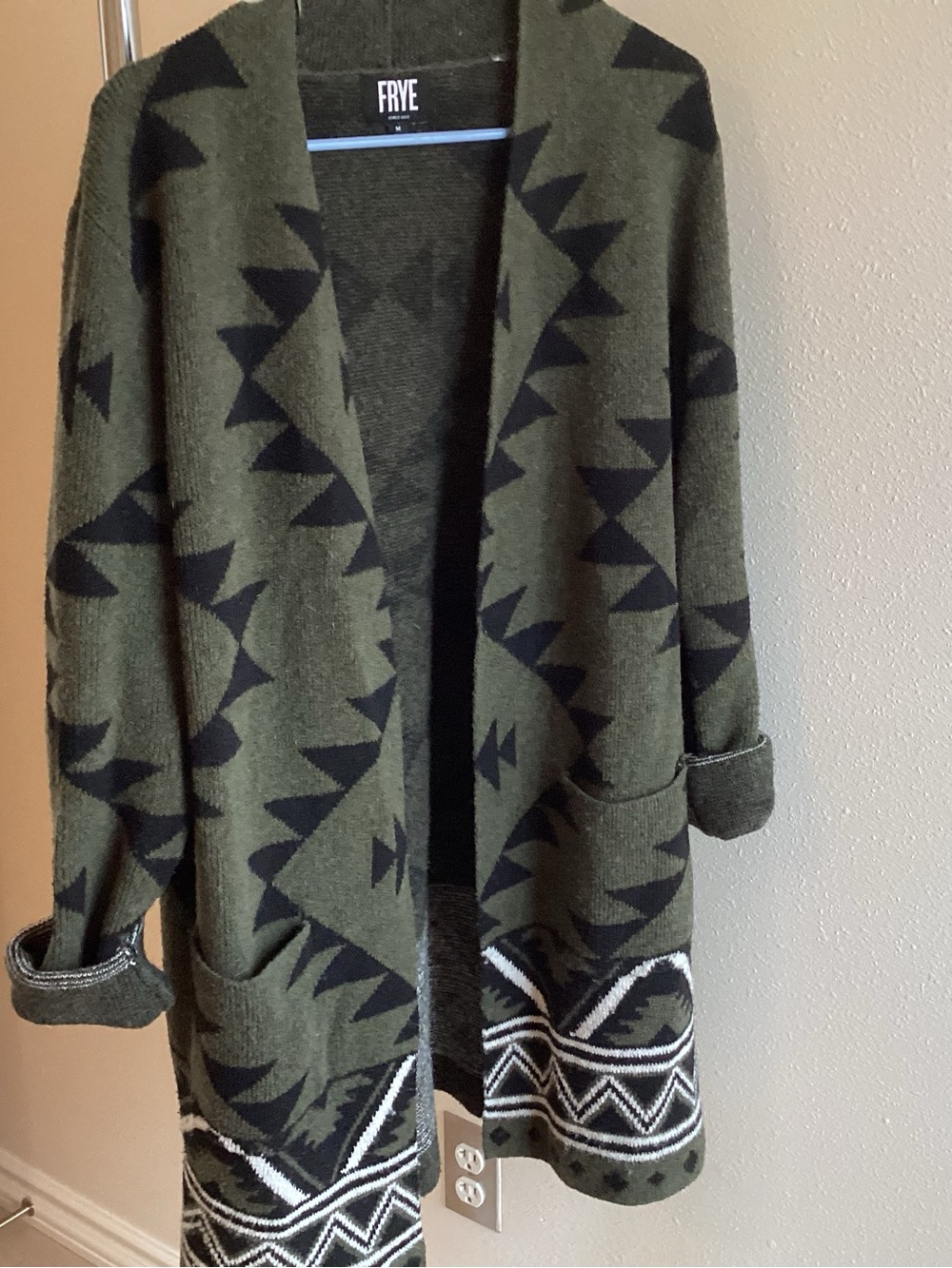 FRYE Olive & Black Patterned Open-Front Cardigan